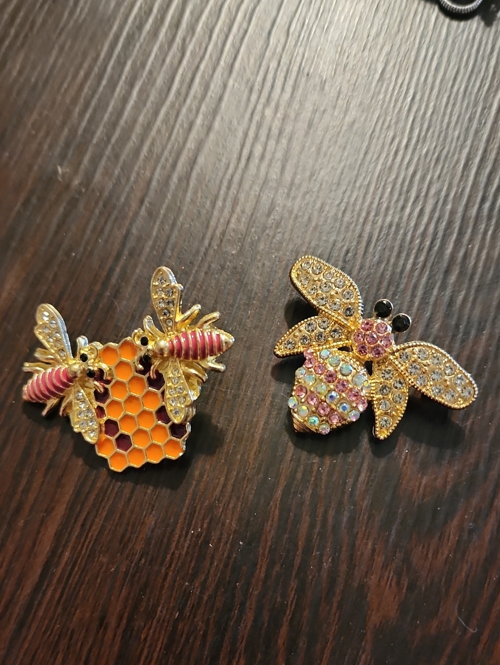 Gold-Tone Bee Crystal Pin Brooches - Pink & Multicolor